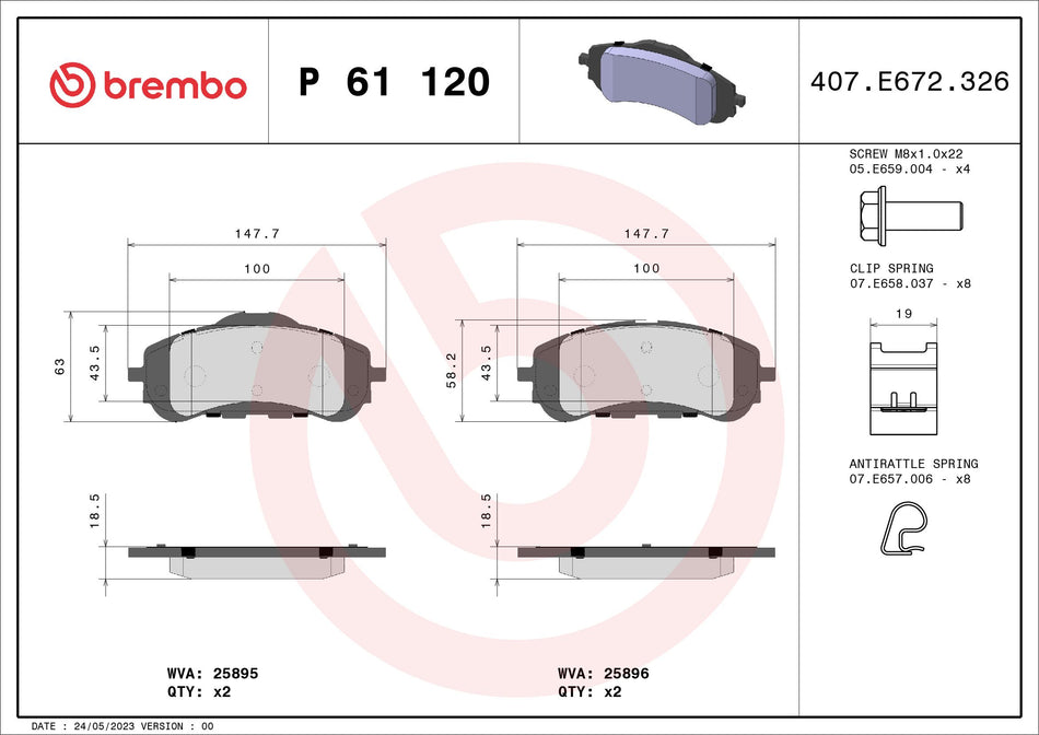 Brake Pad Set, disc brake - P 61 120X