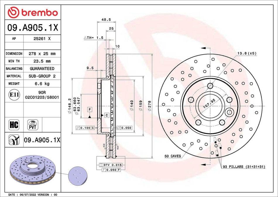 Brake Disc - 09.A905.1X