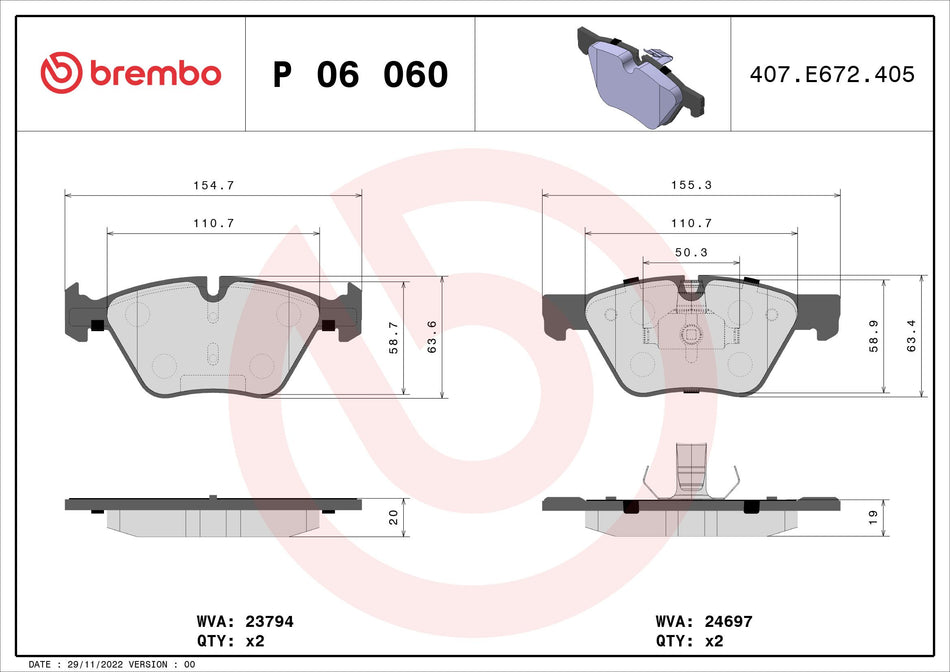 Brake Pad Set, disc brake - P 06 060