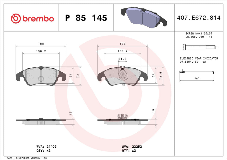 Brake Pad Set, disc brake - P 85 145