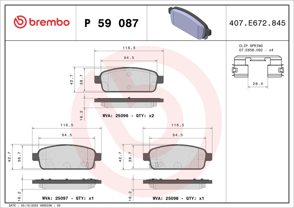 Brake Pad Set, disc brake - P 59 087