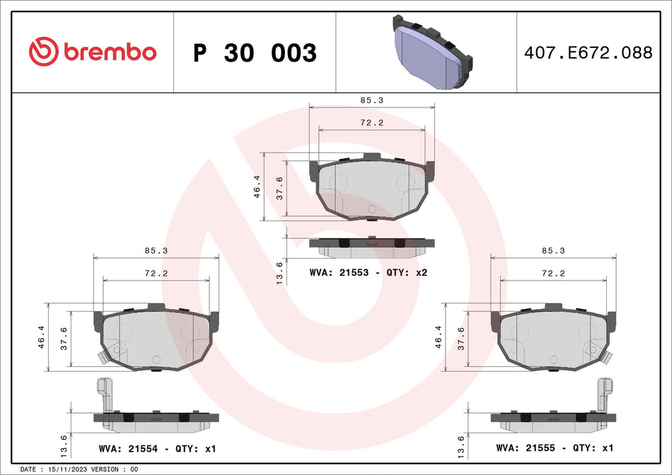 Brake Pad Set, disc brake - P 30 003