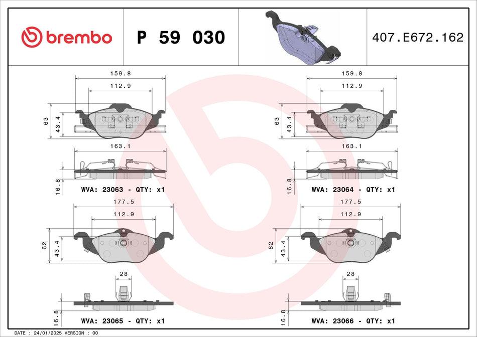 Brake Pad Set, disc brake - P 59 030
