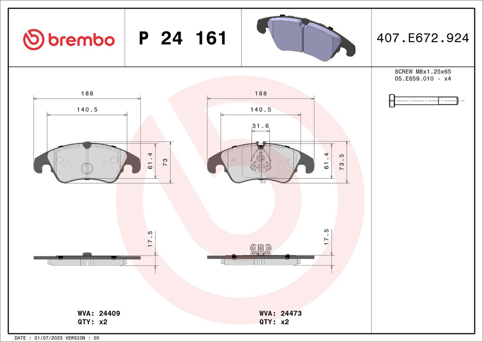 Brake Pad Set, disc brake - P 24 161