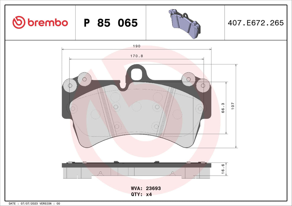 Brake Pad Set, disc brake - P 85 065