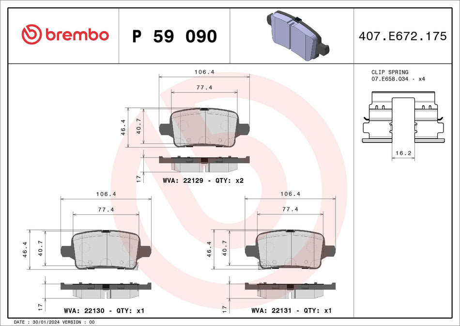 Brake Pad Set, disc brake - P 59 090
