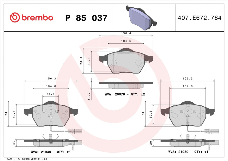 Brake Pad Set, disc brake - P 85 037