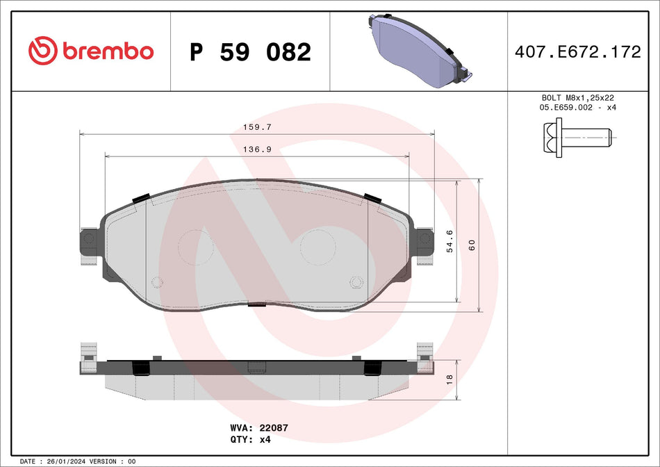 Brake Pad Set, disc brake - P 59 082