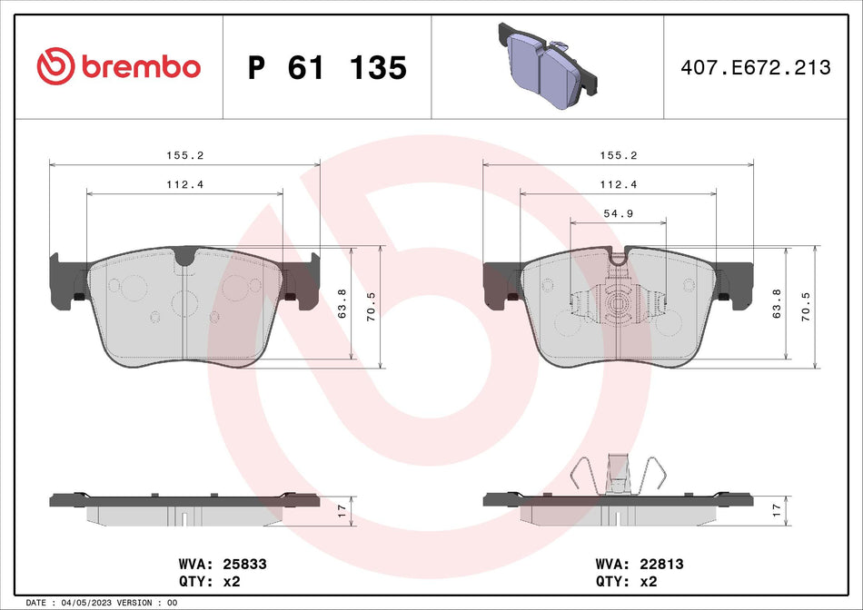 Brake Pad Set, disc brake - P 61 135