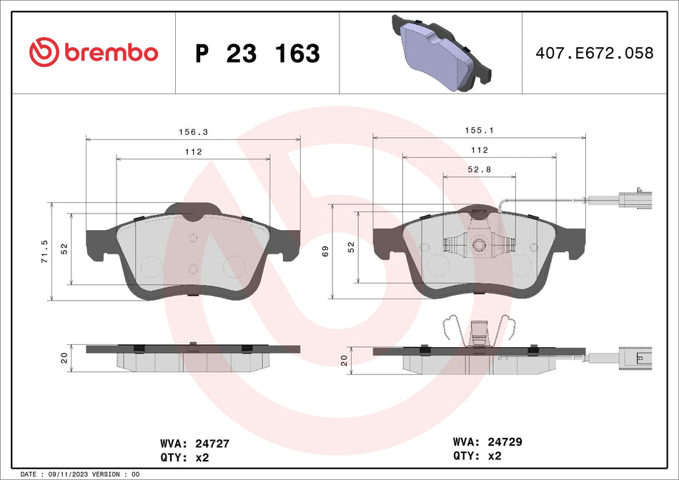 Brake Pad Set, disc brake - P 23 163