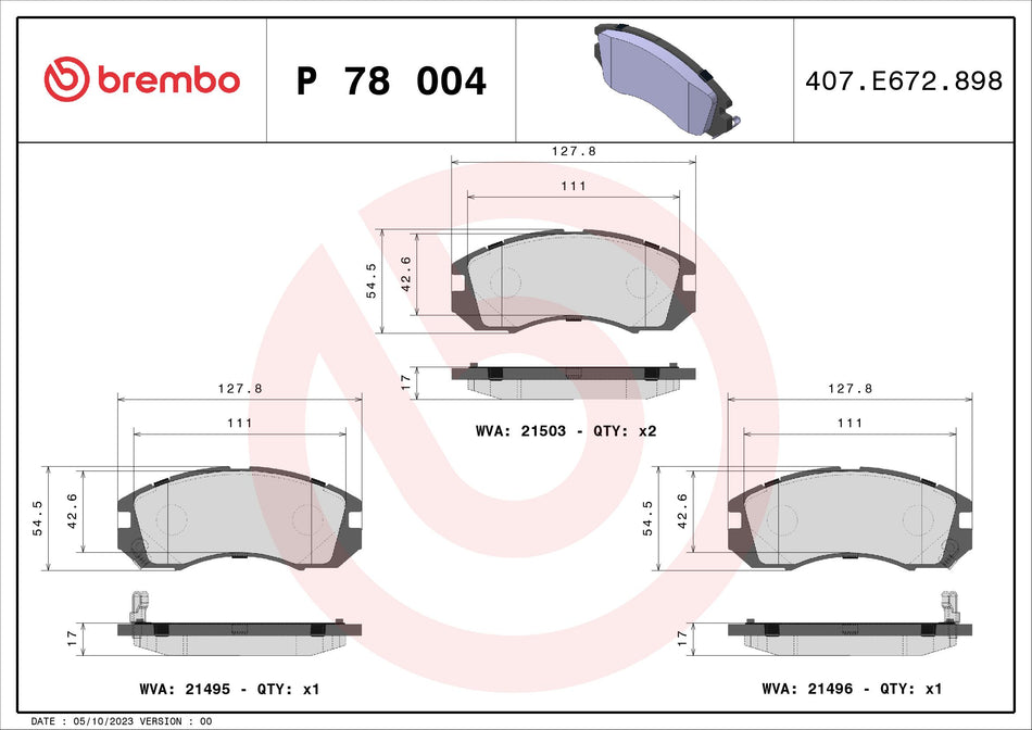Brake Pad Set, disc brake - P 78 004