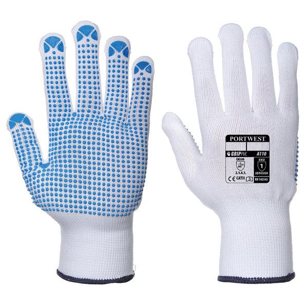 Nylon Polka Dot Gloves - White/Blue - Medium - Pack of 12