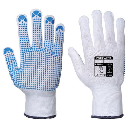Nylon Polka Dot Gloves - White/Blue - Medium - Pack of 12