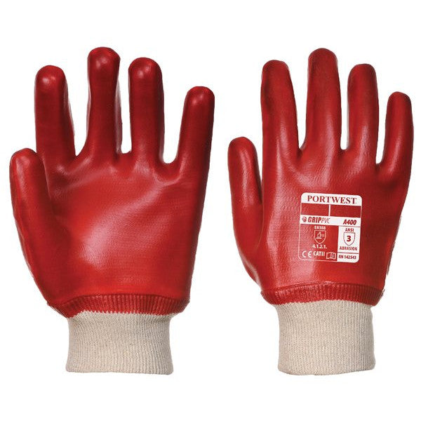 PVC Knitwrist Dipped Gloves - Red - Large