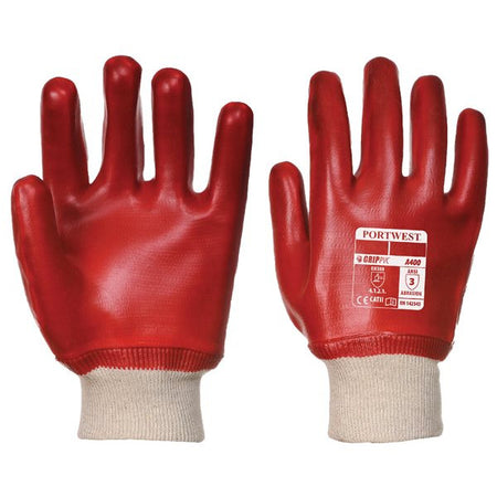 PVC Knitwrist Dipped Gloves - Red - Large
