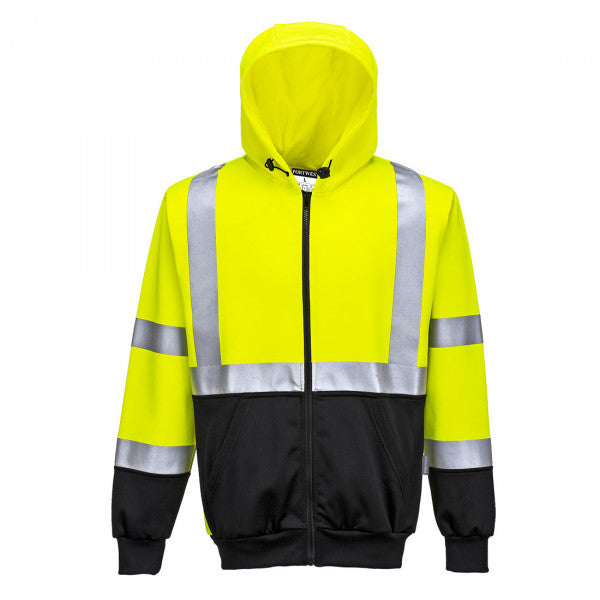 B315 - Hi-Vis Contrast Zipped Hoodie Yellow/Black