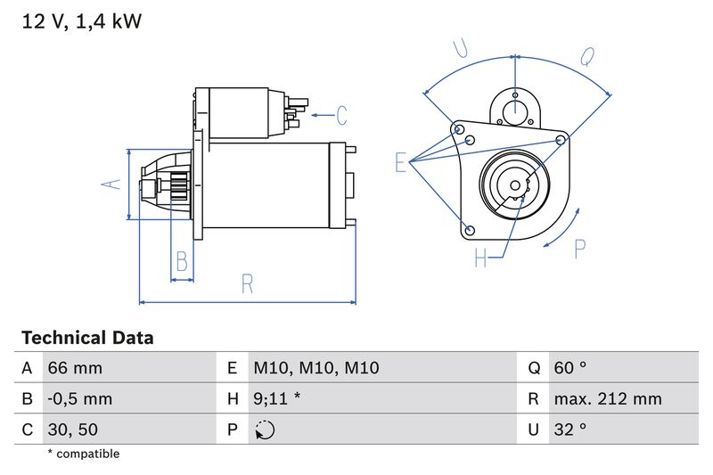 Bosch 0986016570 Starter - 1