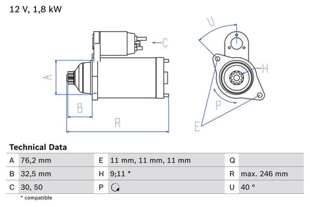 Bosch 0986017000 Starter - 1