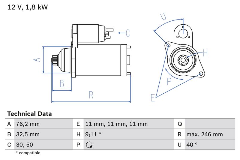 Bosch 0986017000 Starter - 1