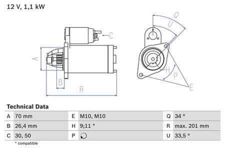 Bosch 0986020350 Starter - 1