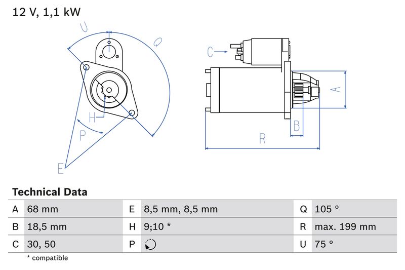 Bosch 0986020870 Starter - 1