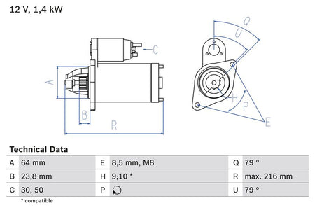 Bosch 0986022730 Starter - 1