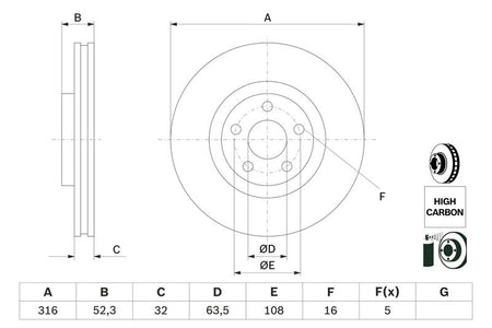 Bosch 0986479D48 Brake Disc - 5
