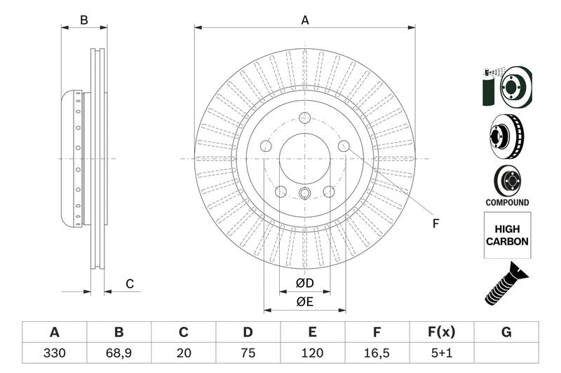 Bosch 0986479E04 Brake Disc - 5