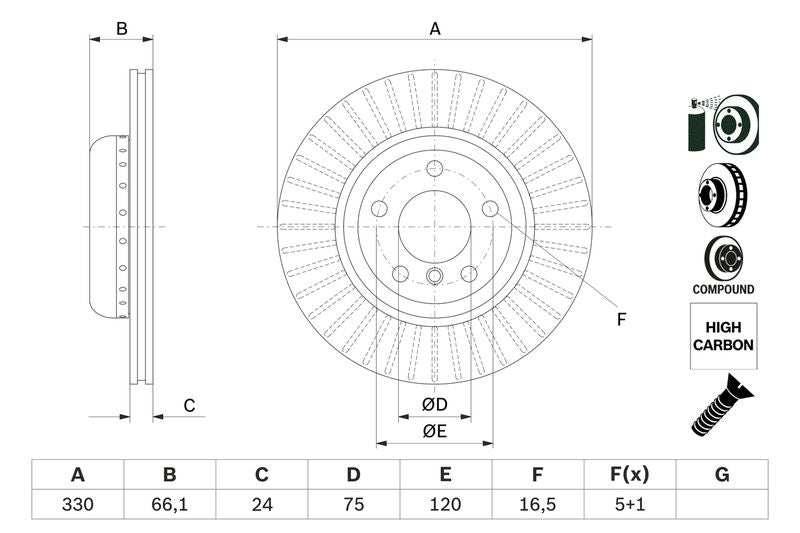 Bosch 0986479E07 Brake Disc - 5