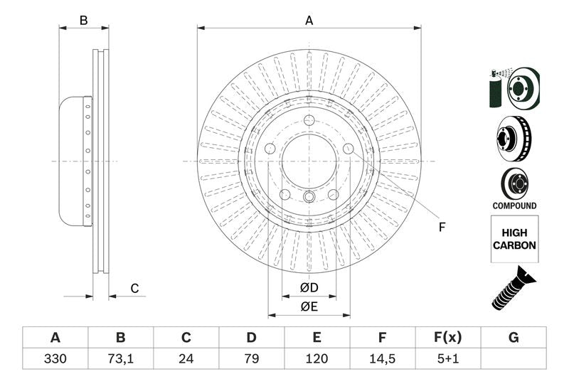 Bosch 0986479E23 Brake Disc - 5