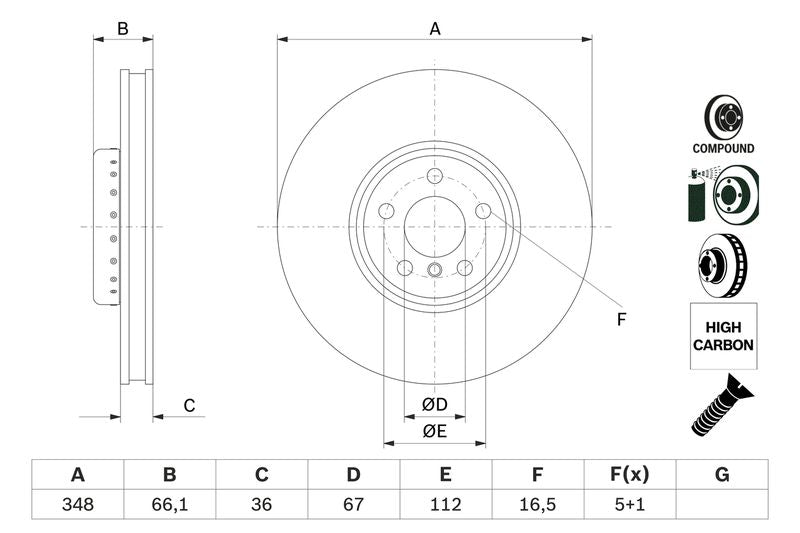 Bosch 0986479F58 Brake Disc - 5