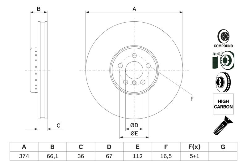 Bosch 0986479F60 Brake Disc - 5