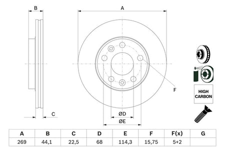 Bosch 0986479F65 Brake Disc - 5