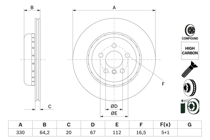 Bosch 0986479G15 Brake Disc - 5