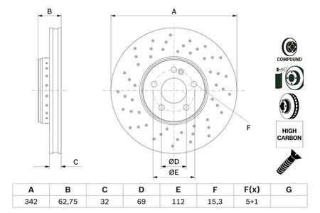 Bosch 0986479G40 Brake Disc - 1