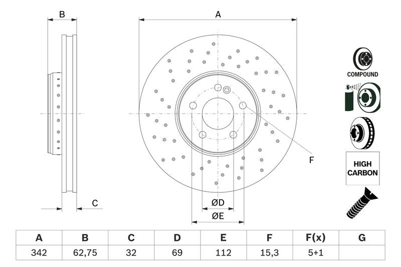 Bosch 0986479G40 Brake Disc - 1