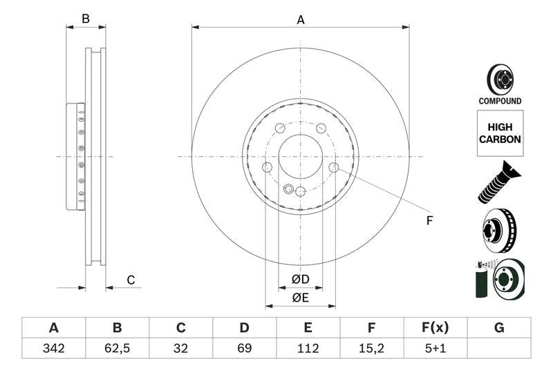 Bosch 0986479H41 Brake Disc - 5