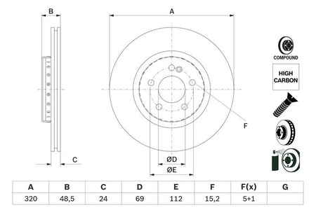 Bosch 0986479H43 Brake Disc - 5