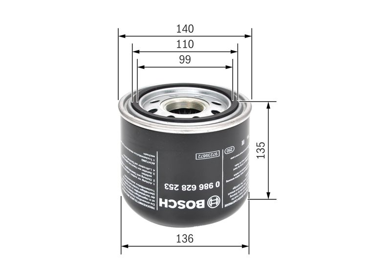 Bosch 0986628253 Air Dryer Cartridge, compressed-air system - 1