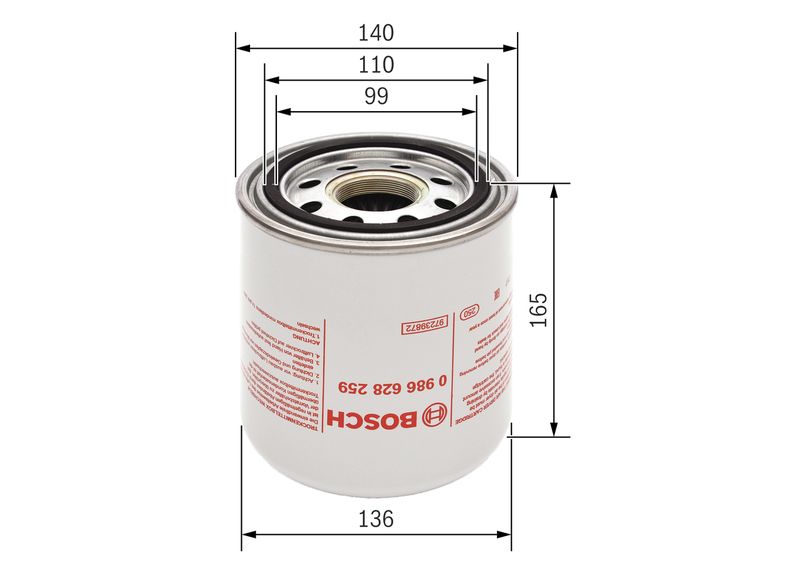 Bosch 0986628259 Air Dryer Cartridge, compressed-air system - 1