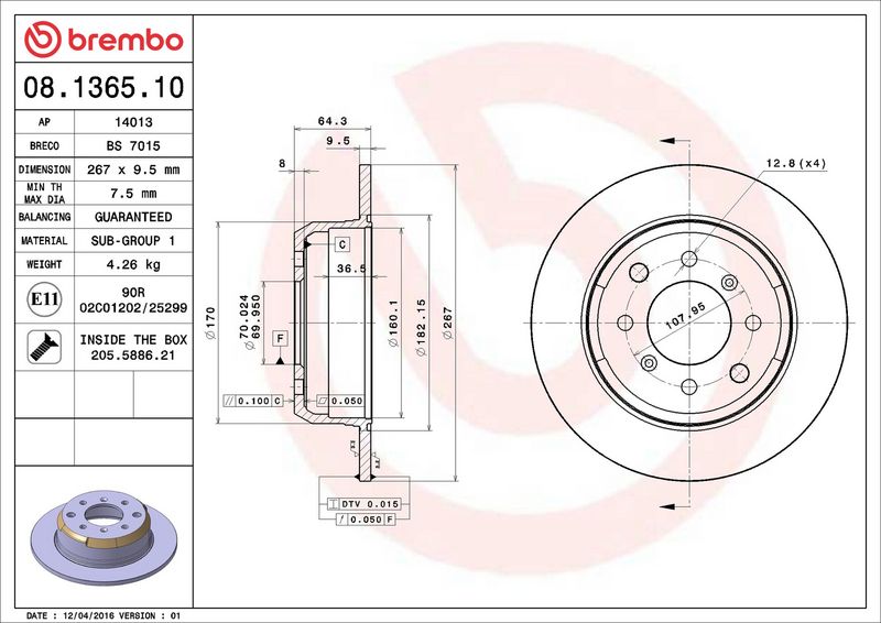 Brembo 08.1365.10 Brake Disc - 2