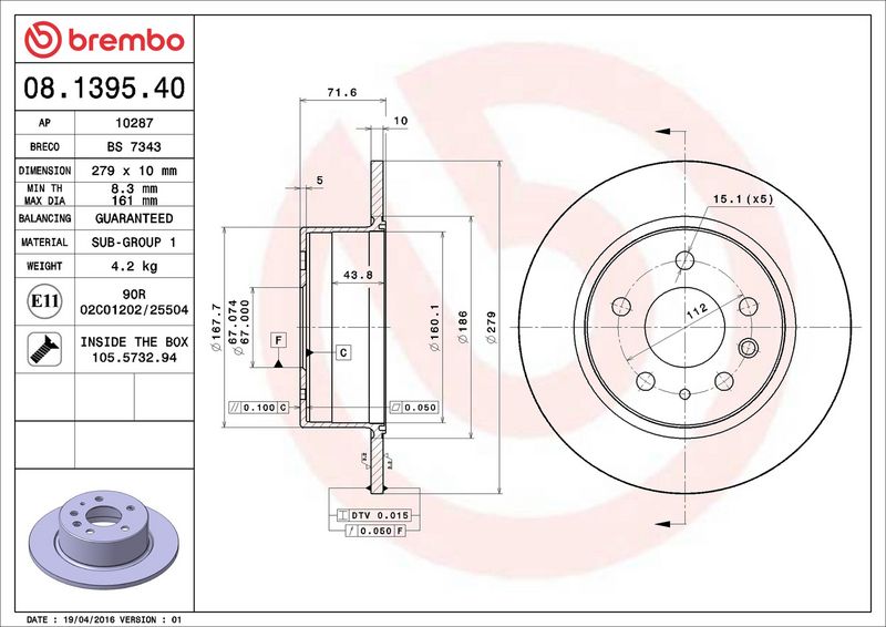 Brembo 08.1395.40 Brake Disc - 2