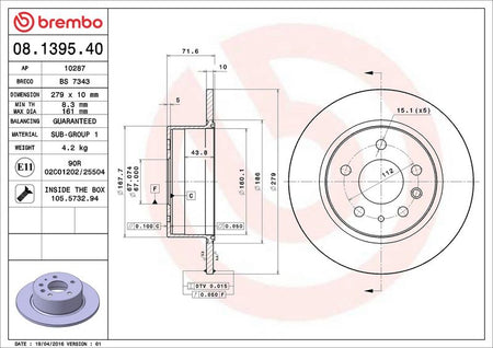 Brembo 08.1395.40 Brake Disc - 2