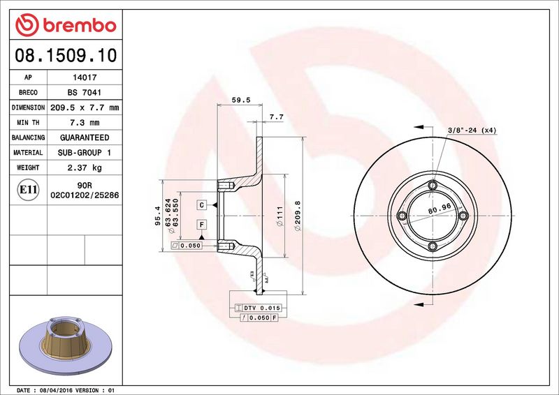 Brembo 08.1509.10 Brake Disc - 2