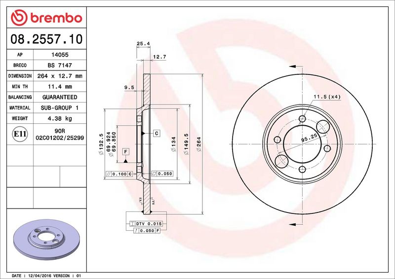 Brembo 08.2557.10 Brake Disc - 2