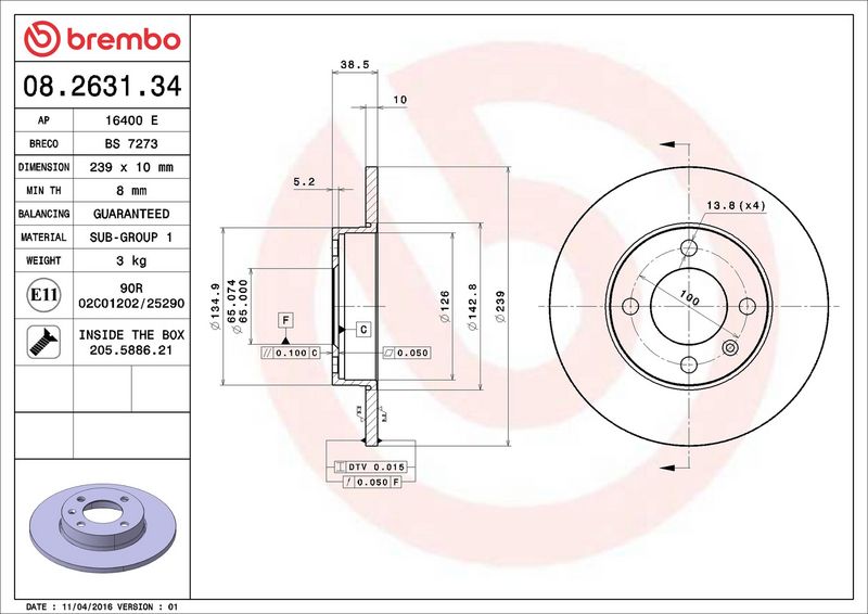 Brembo 08.2631.34 Brake Disc - 2
