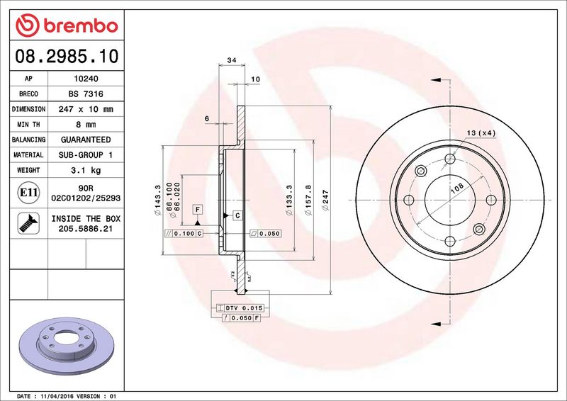 Brembo 08.2985.10 Brake Disc - 2