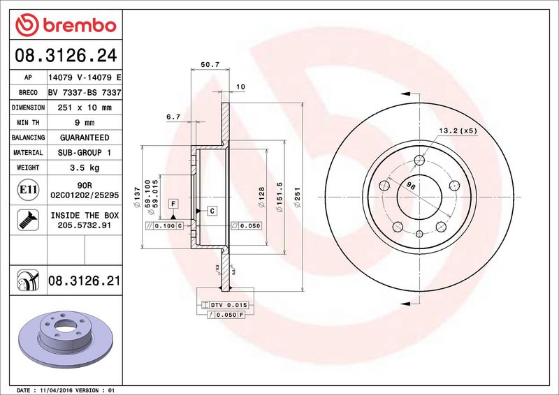 Brembo 08.3126.21 Brake Disc - 2