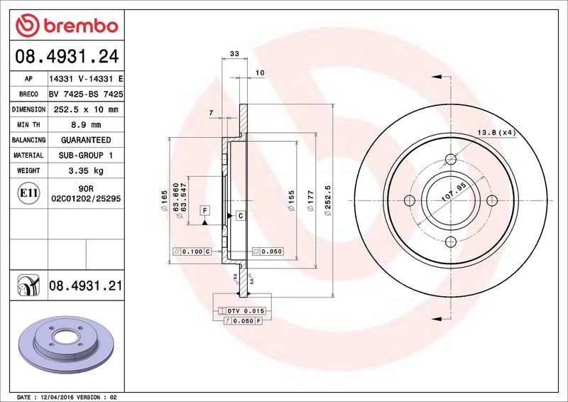 Brembo 08.4931.21 Brake Disc - 2