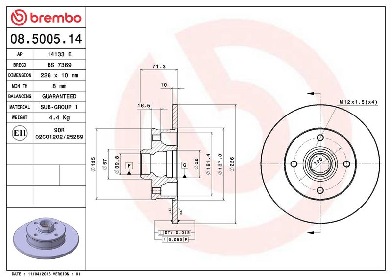 Brembo 08.5005.14 Brake Disc - 2